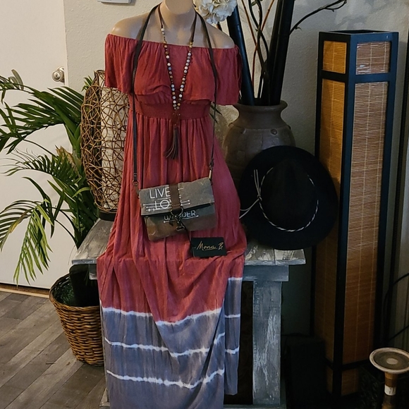 MONA B NEW NWT MAXI MULTI TIE DYE DRESS S/M - Picture 11 of 16